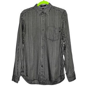 7 for All Mankind Button Down Shirt, Plaid, Long Sleeve, Black White Mens S NWOT